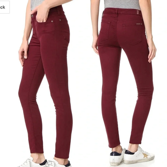 7 For All Mankind Burgundy Ankle Skinny Jean - Picture 1 of 11